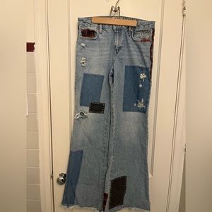 Free People Mixed Plaid Denim Jeans
